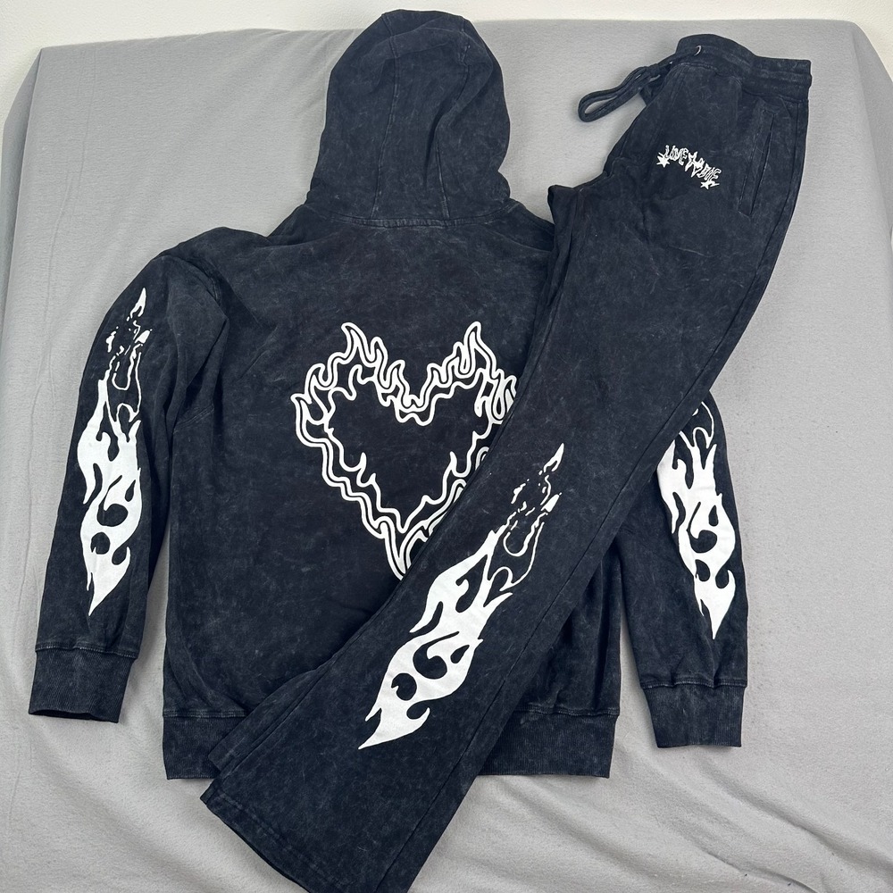 Ringspun tracksuit set Lounge Pants hoodie L Fleece flames tribal fleece Tall